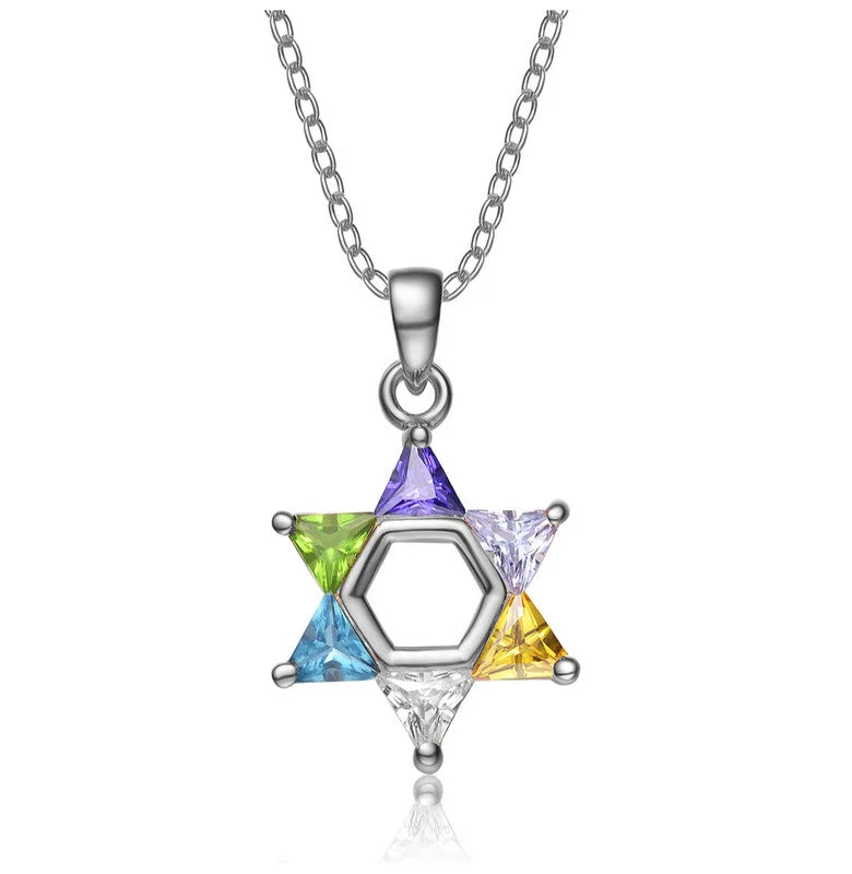 Sterling Silver Multi Color Cubic Zirconia Star Necklace