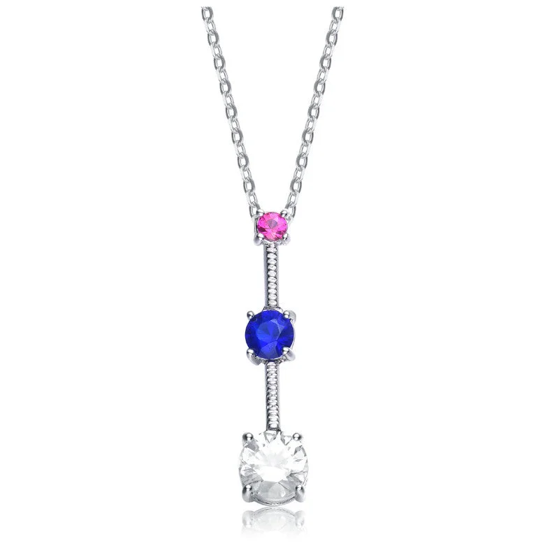 Sterling Silver White Cubic Zirconia Pink And Blue Cubic Zirconia Pendant