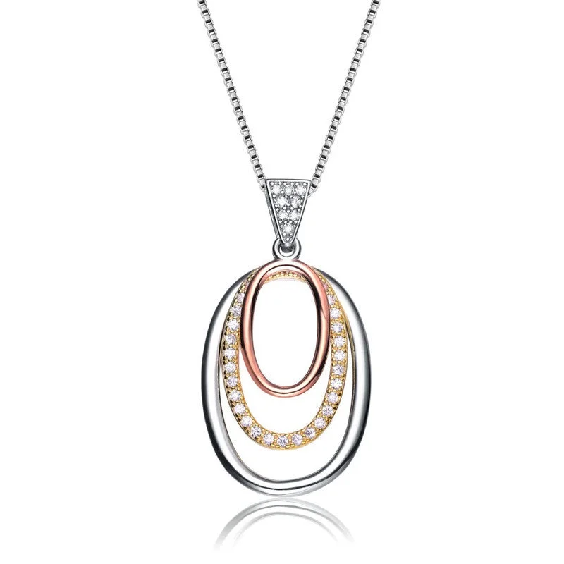 Sterling Silver White Gold and 18k Rose Gold Overlay Pendant Necklace