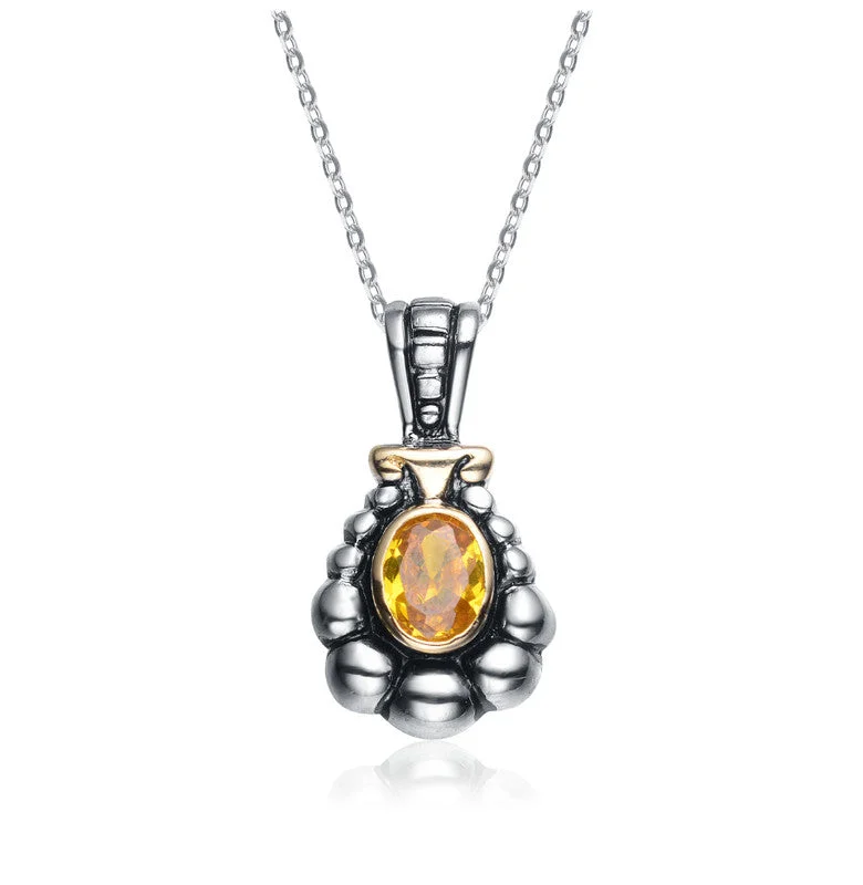 Sterling Silver Yellow Cubic Zirconia Dark Pendant