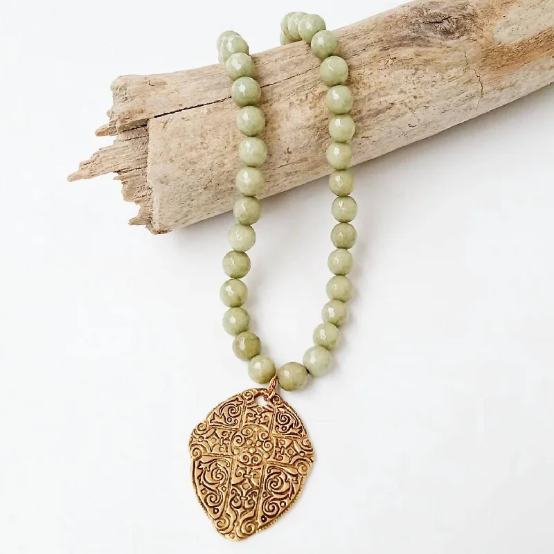 Women's Ancient Cross Gemstone Necklace In Army