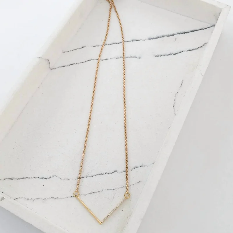 Women's Pave V Connector Necklace In Gold/gold