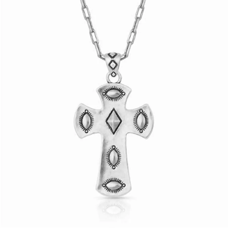 Women's Studded Royal Chunky Cross Necklace In Silver