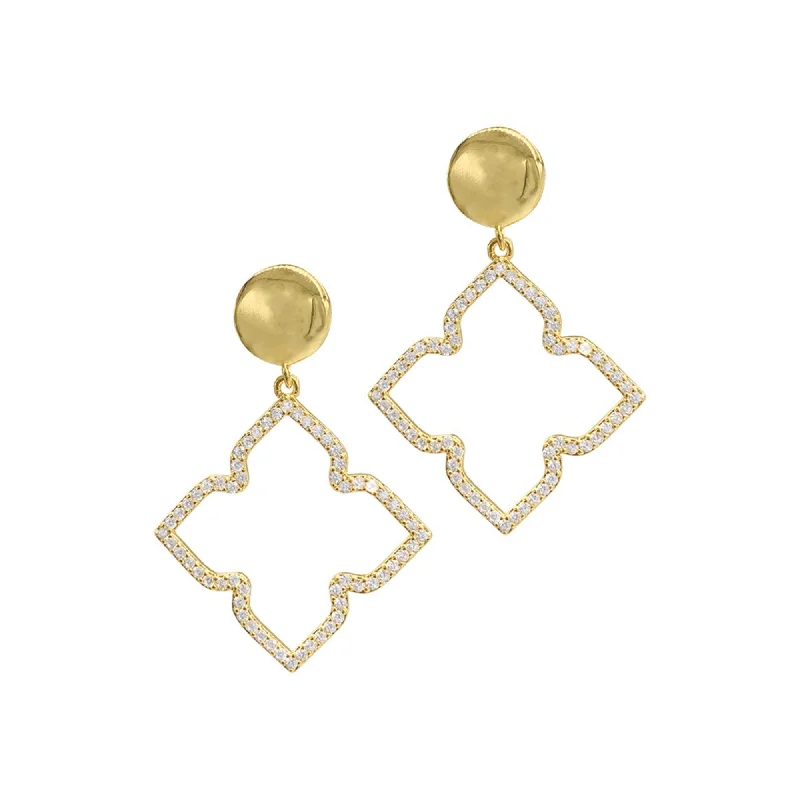 14k Gold Plating Flower Crystal Drop Earrings