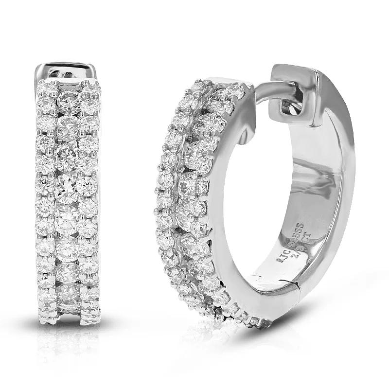 2/3 cttw Round Lab Grown Diamond Hoop Earrings .925 Sterling Silver Prong Set 1/2 Inch