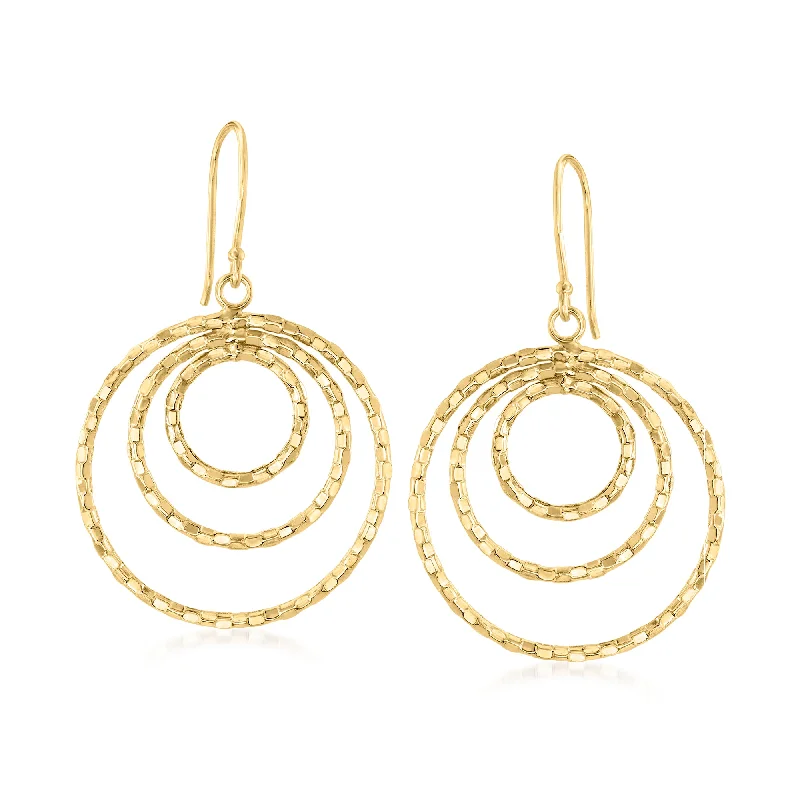 Canaria 10kt Yellow Gold Bead-Pattern Triple-Hoop Earrings