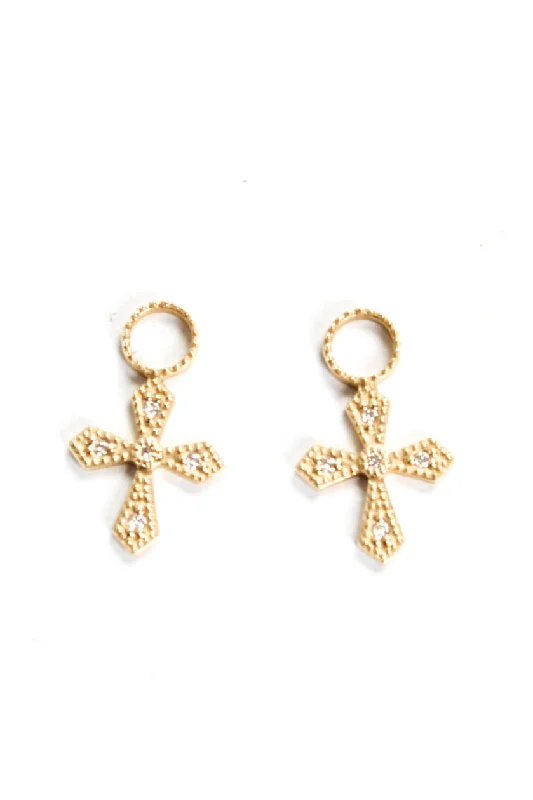 Designer Womens 14K Yellow Gold Diamond Cross Earring Enhancers .9g