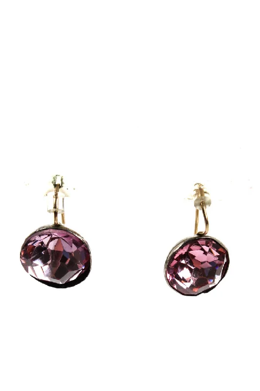 Designer  Womens Antique Sterling Silver Pink Gemstone Dangle Earrings