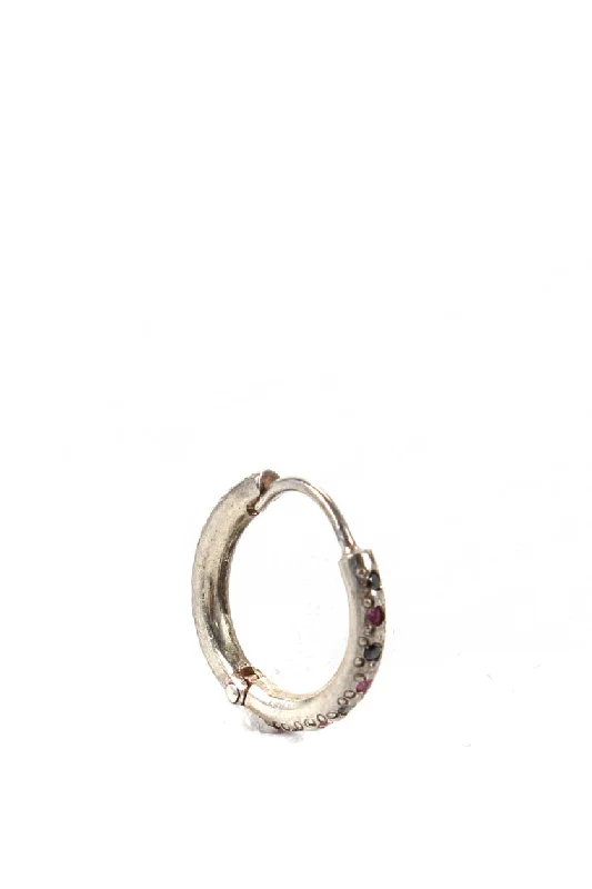 Jasper Womens Sterling Silver Ruby Sapphire Pave Small Hoop Mono Earring