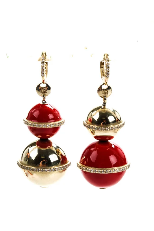 Lauren Rubinski Womens 14K Yellow Gold Diamond Enamel Bauble Dangle Earrings