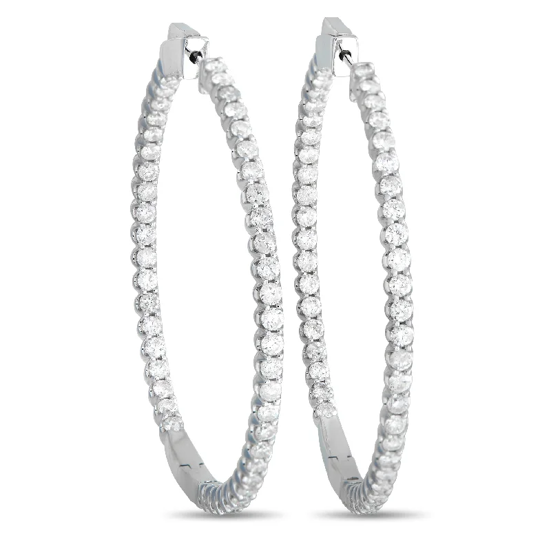 LB Exclusive 14K White Gold 3.35ct Diamond Inside-Out Hoop Earrings