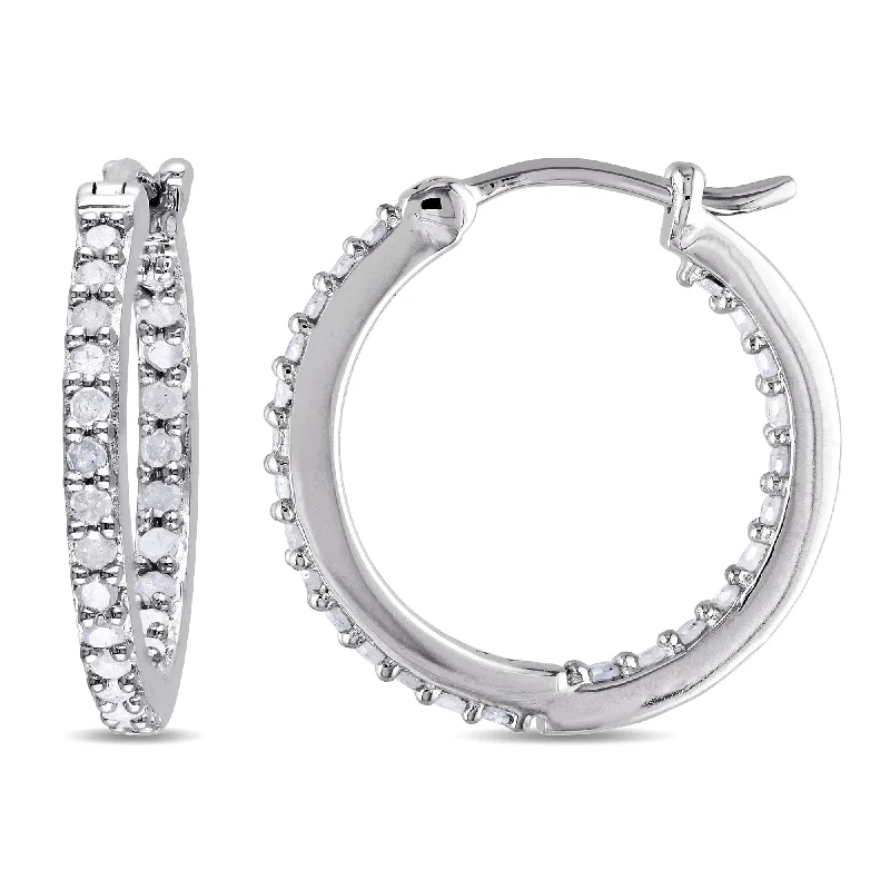 Mimi & Max 1/2ct TDW Diamond Inside Outside Hoop Earrings in Sterling Silver