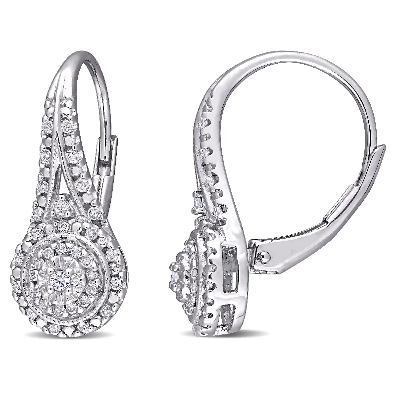 Mimi & Max 1/4ct TDW Diamond Halo Leverback Earrings in Sterling Silver