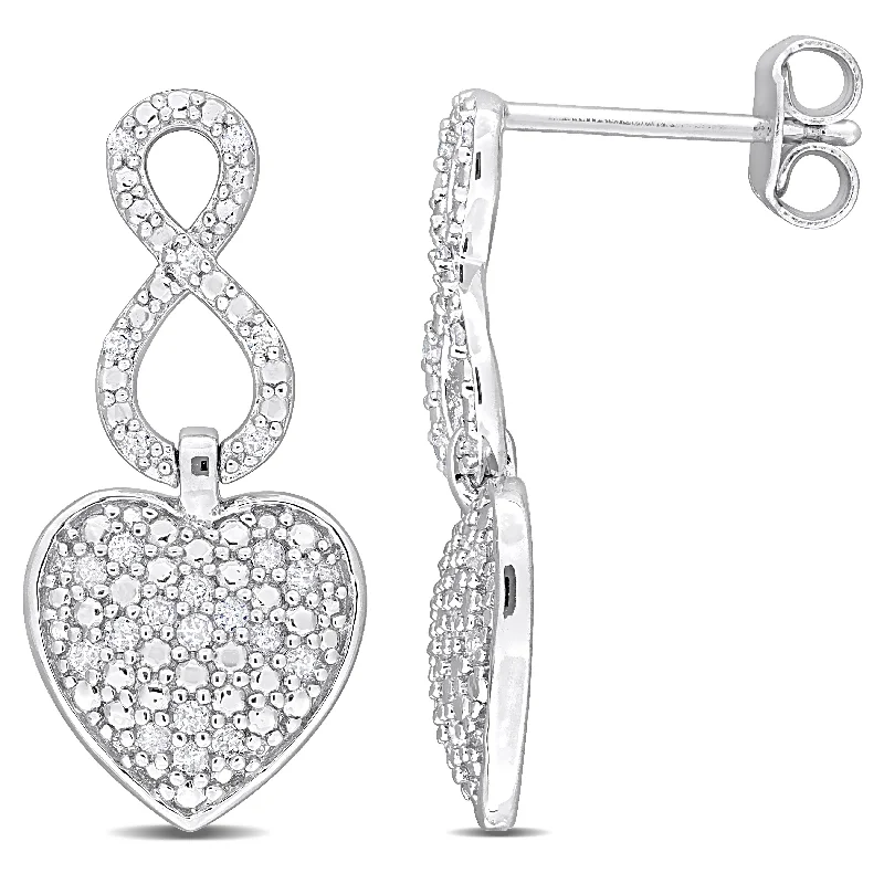 Mimi & Max 1/4ct TDW Diamond Heart Infinity Earrings in Sterling Silver