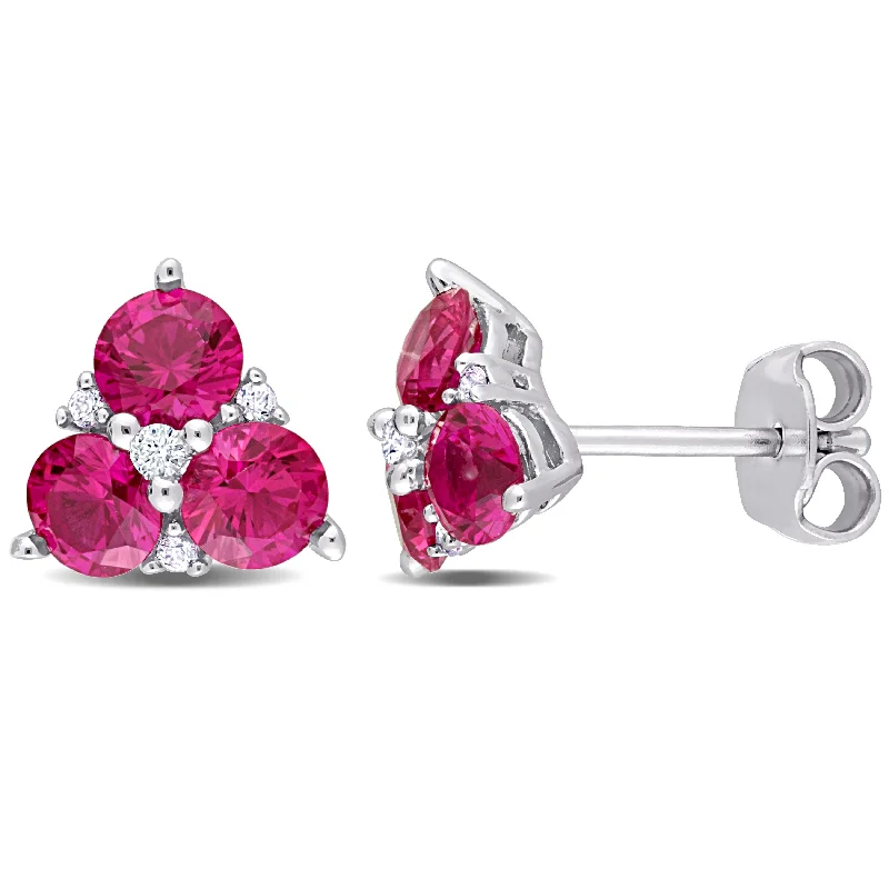 Mimi & Max 1 7/8 CT TGW Created Ruby and Created White Sapphire 3-Stone Earrings in Sterling Silver