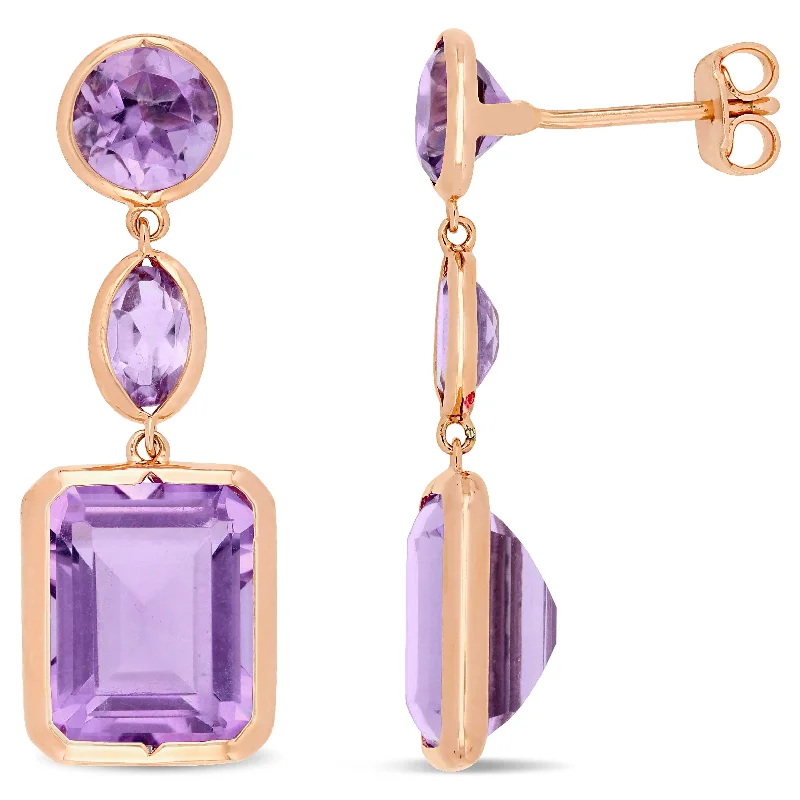 Mimi & Max 11 1/2 CT TGW Rose de France and Amethyst Link Earrings in Rose Plated Sterling Silver