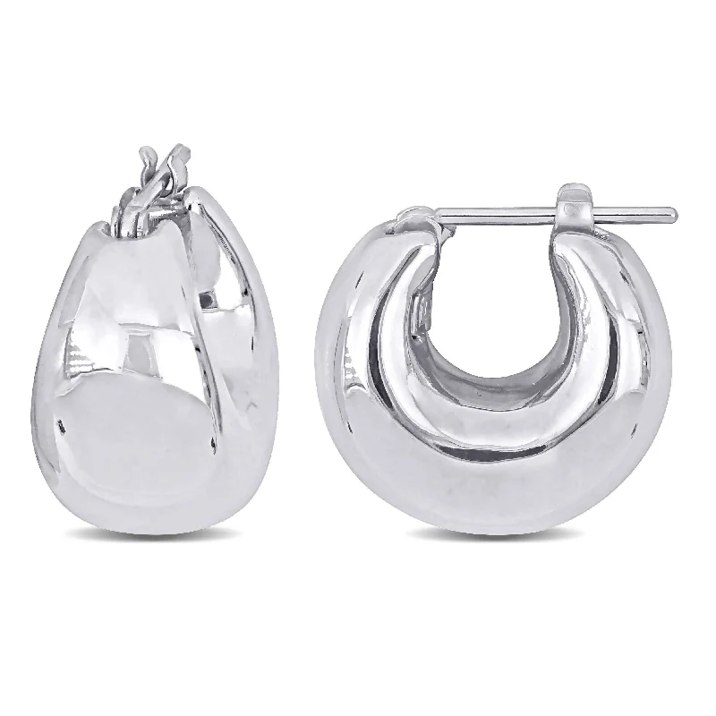 Mimi & Max 13.5mm Wide Polished Huggie Earrings in 14k White Gold