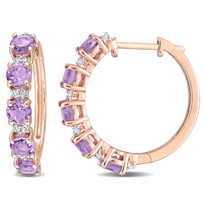 Mimi & Max 2 1/2 CT TGW Amethyst and White Topaz Hoop Earrings in Rose Plated Sterling Silver