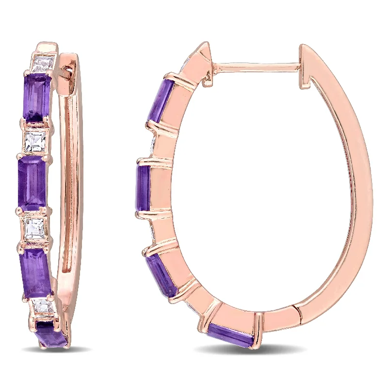 Mimi & Max 2 1/6 CT TGW African-Amethyst White Topaz Hoop Earrings in Rose Plated Sterling Silver