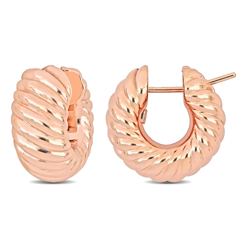 Mimi & Max 20.5mm Ribbed Hoop Earrings in 14k Rose Gold