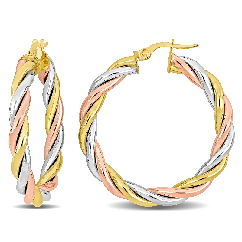 Mimi & Max 33mm Twist Hoop Earrings in 14k Yellow, Rose, and White Sterling Silver