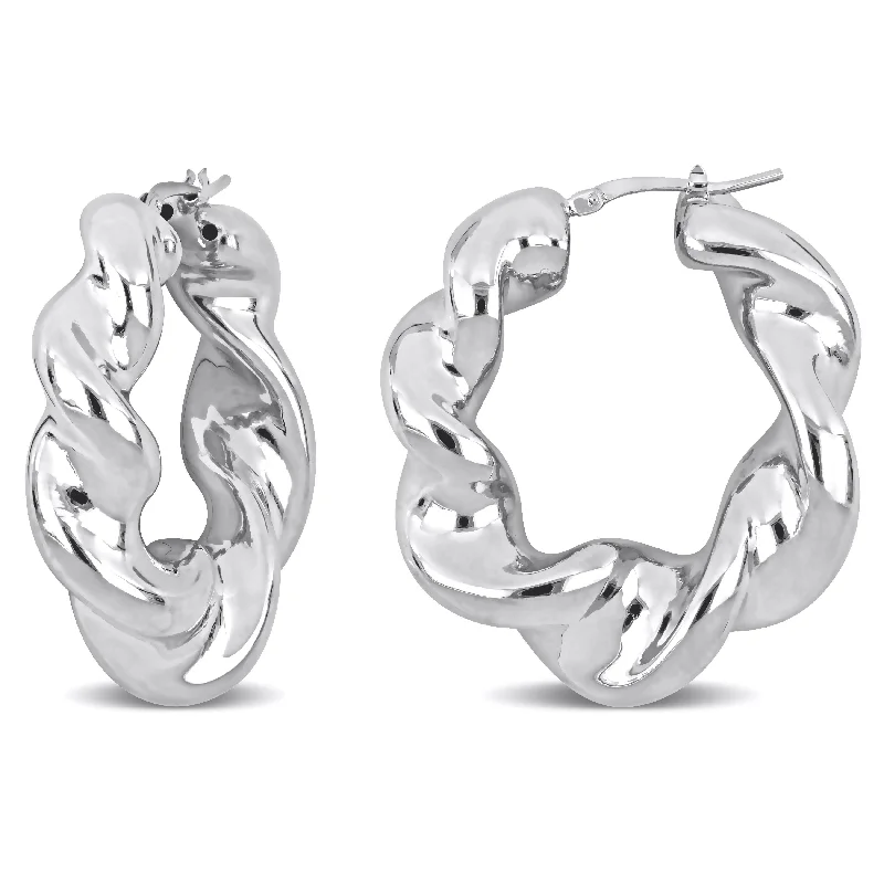 Mimi & Max 39.5 mm Twisted Hoop Earrings in Sterling Silver