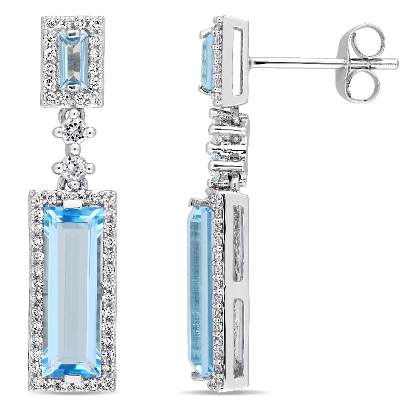 Mimi & Max 4 1/5ct TGW Baguette Cut Swiss and Sky Blue Topaz and 1/3ct TDW Diamond Earrings in 14k White Gold