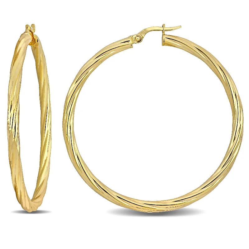 Mimi & Max 46.5mm Twisted Hoop Earrings in 14k Yellow Gold