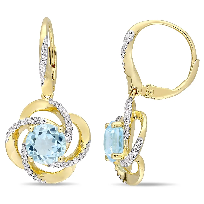 Mimi & Max 5 1/4ct TGW Sky-Blue Topaz White Topaz Floral Swirl Leverback Earrings in Yellow Silver