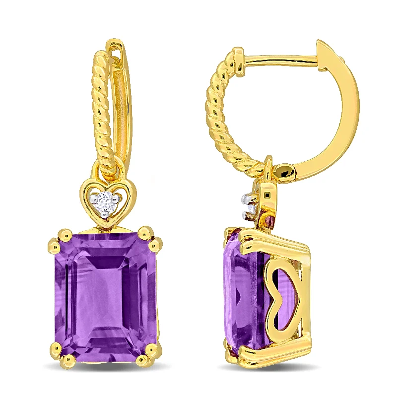 Mimi & Max 6 1/2ct TGW Octagon-Cut Amethyst and White Topaz Heart Earrings in Yellow Silver