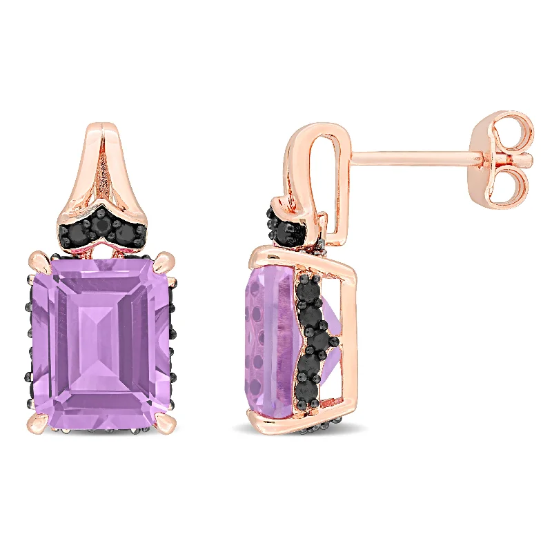 Mimi & Max 6 3/4ct TGW Octagon-Cut Rose de France Black Sapphire Earrings in Rose Silver