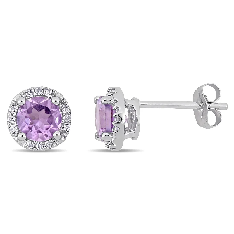 Mimi & Max Amethyst Halo Earrings with Diamonds in 10k White Gold