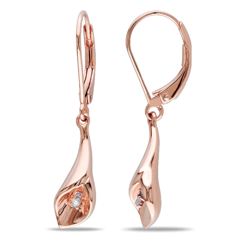 Mimi & Max Diamond Calla Lily Leverback Earrings in Pink Plated Sterling Silver