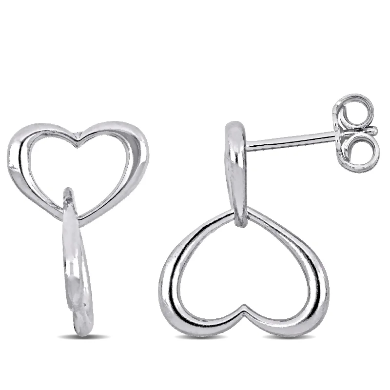 Mimi & Max Double Heart Drop Earrings in Sterling Silver