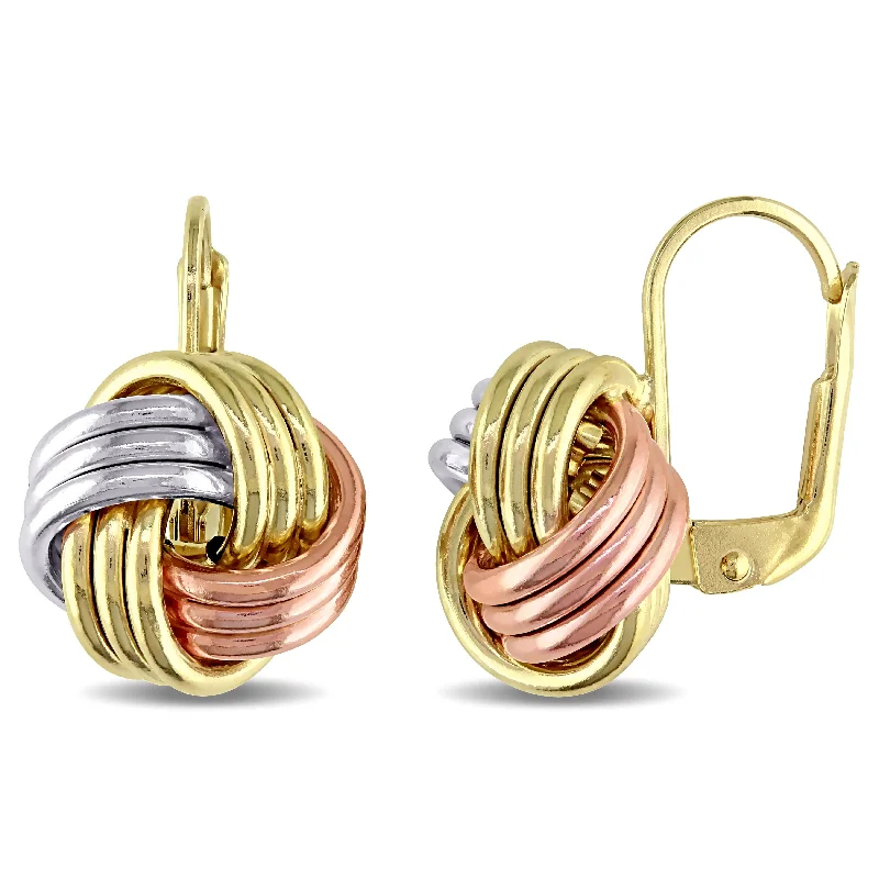 Mimi & Max Entwined Love Knot Leverback Earrings in 3-Tone Yellow, Rose and White 10k Gold