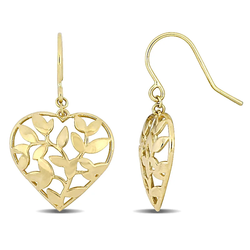 Mimi & Max Floral Heart Hook Earrings in 10k Yellow Gold