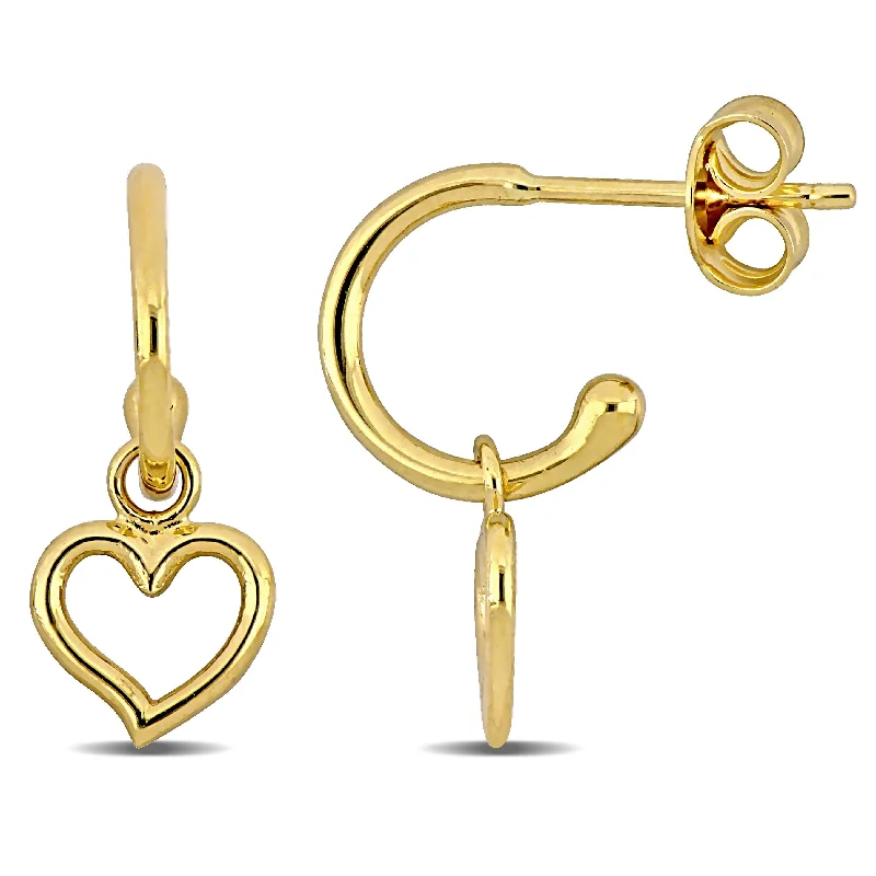 Mimi & Max Heart Drop Hoop Earrings in 14k Yellow Gold