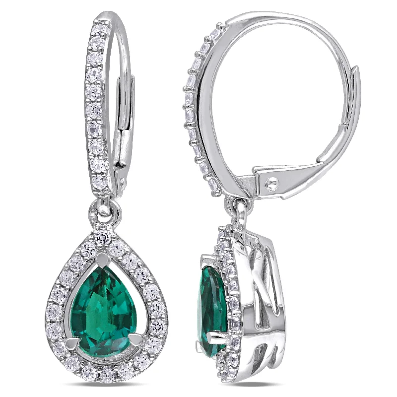 Mimi & Max Women's 1 7/8ct TGW Created Emerald and White Sapphire Teardrop Leverback Earrings in Sterling Silver