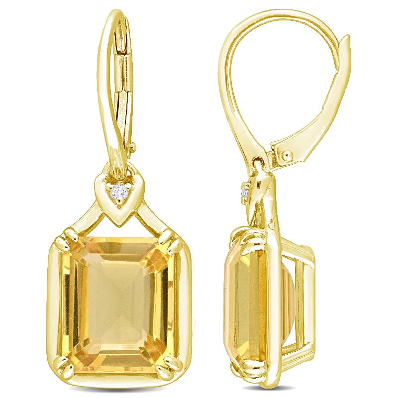 Mimi & Max Womens 13 1/6ct  TGW Octagon Cut Citrine and White Topaz Leverback Drop Earrings in Yellow Plated Sterling Silver