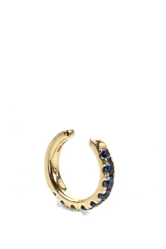 Robinson Pelham Womens 14kt Yellow Gold Dark Sapphire Mono Hoop Earring Cuff