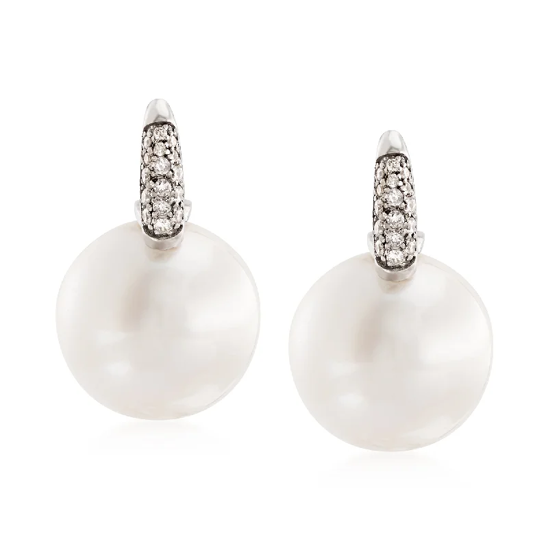 Ross-Simons 12-13mm Cultured South Sea Pearl and . Diamond Earrings in 18kt White Gold