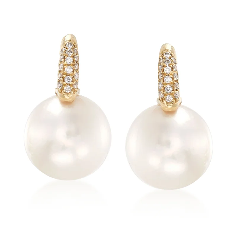 Ross-Simons 12-13mm Cultured South Sea Pearl and . Diamond Earrings in 18kt Yellow Gold