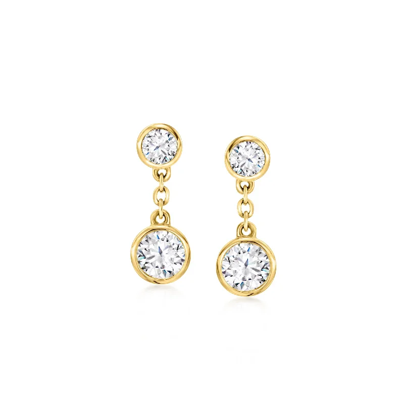 Ross-Simons Diamond Cable-Link Drop Earrings in 14kt Yellow Gold