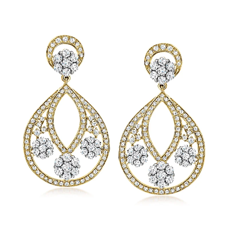 Ross-Simons Diamond Flower Cluster Teardrop Earrings in 18kt Gold Over Sterling