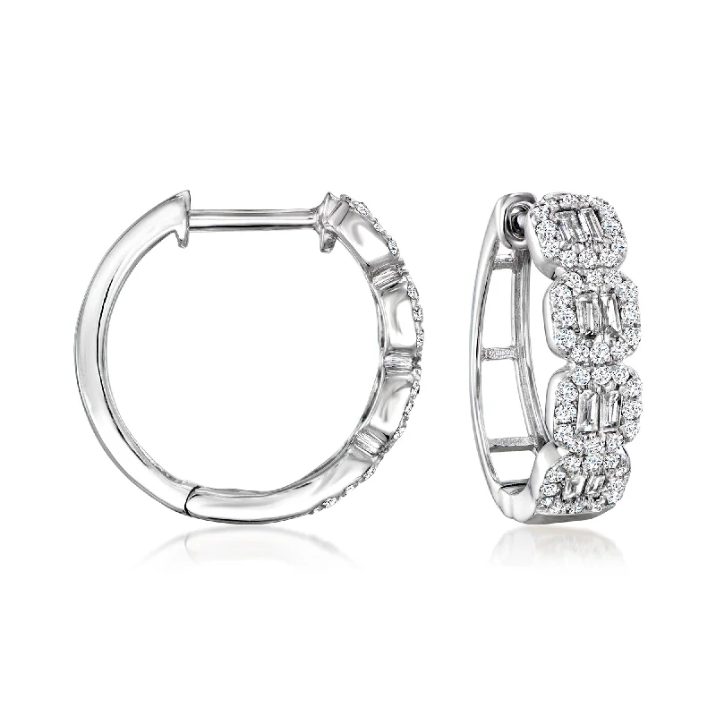 Ross-Simons Diamond Halo Hoop Earrings in 14kt White Gold