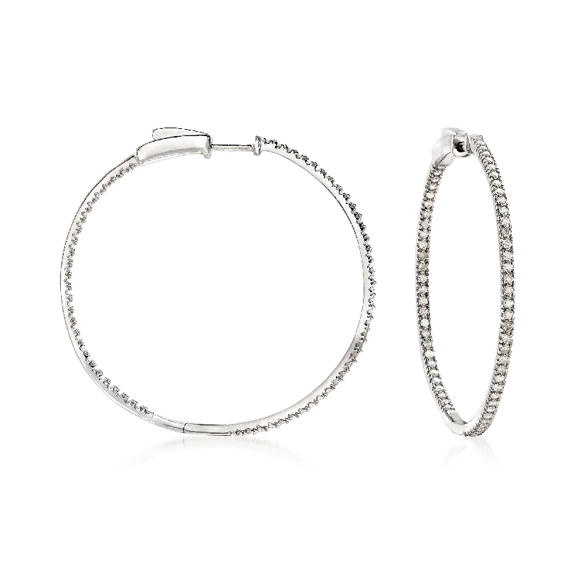 Ross-Simons Diamond Inside-Outside Hoop Earrings in Sterling Silver