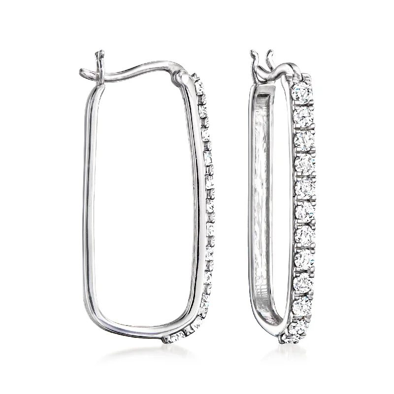 Ross-Simons Diamond Paper Clip Link Hoop Earrings in Sterling Silver