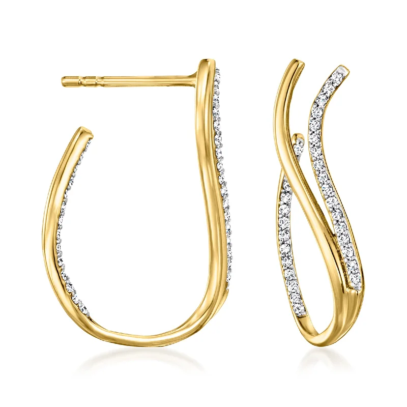 Ross-Simons Diamond Swirl Inside-Outside C-Hoop Earrings in 14kt Yellow Gold