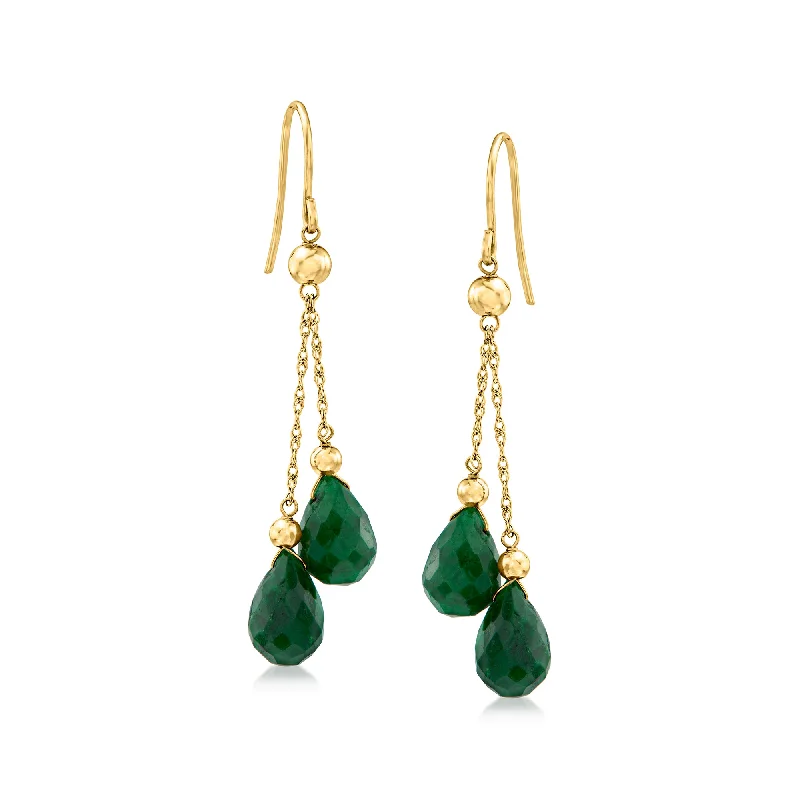 Ross-Simons Emerald Double-Drop Earrings in 14kt Yellow Gold