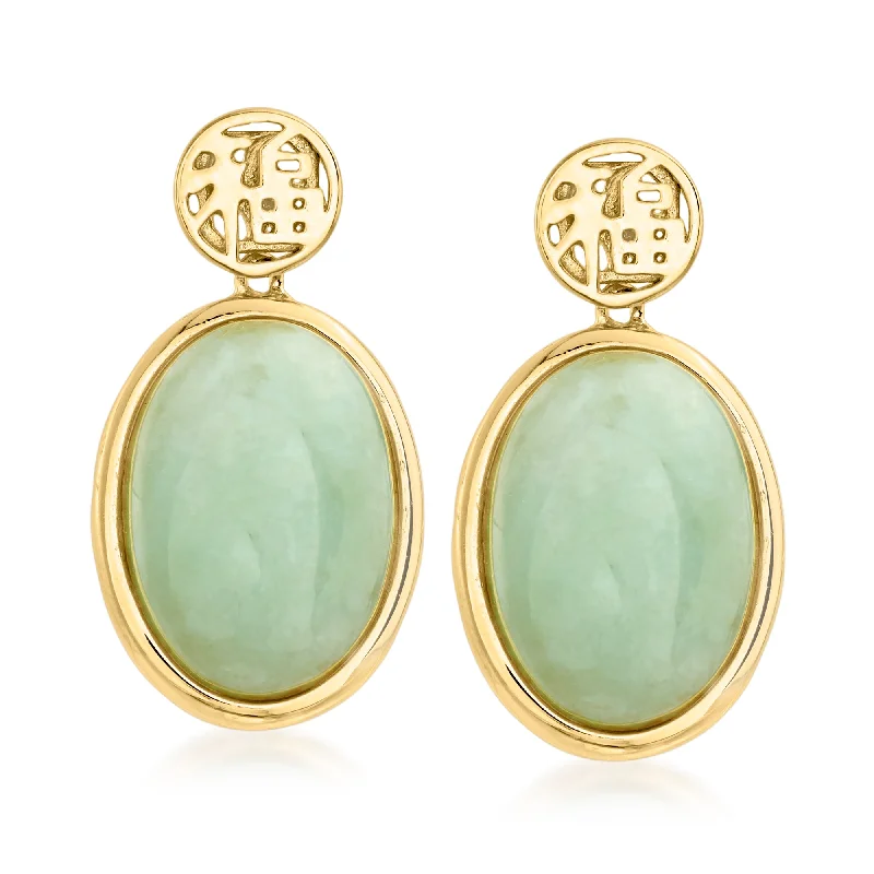 Ross-Simons Jade "Good Fortune" Drop Earrings in 18kt Gold Over Sterling